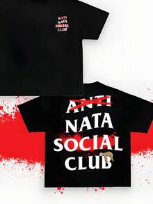 Anti Social Club Graphic Cropped T-Shirt For Boys And Girls Men, Women All Ages Family T-Shirt Letter New Streetwear Clothing Harajuku T-Shirt Cotton Half Sleeve Tee, Y2K Style Casual Cotton Classic Crewneck Design Tee.Summer LMZB - 黑色 2 - 查看 4
