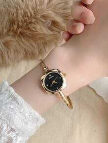 1pc Women's Oval Silver-Black Square Gold-Tone Dial Quartz Casual Watch, Suitable For Daily Wear - Gold - View 10