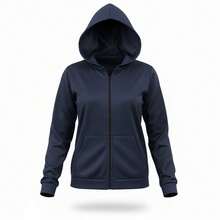Jaqueta Moletom Feminino Chimpa Flanelada Com Capuz E Bolsos - Azul Marinho - Visão 3