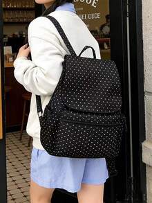 Ba lô nữ chấm bi có nắp gập, chất liệu nylon nhẹ, nhiều ngăn, kiểu dáng thường ngày, dung tích lớn, thích hợp cho đi học, đi làm và du lịch. - Nhiều màu - Xem 4
