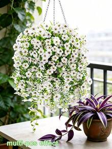 1 Stück künstliche lila Weinblume Dekoration, inklusive realistischer Eukalyptusblätter und lila Prunkwinde, geeignet für Hochzeit, Zuhause, Büro, Garten Dekoration, Geburtstag, Jahrestag, Feiertage, Abschluss, ganzjährig, UV-beständig - Verschiedenfarbig - Übersicht 6