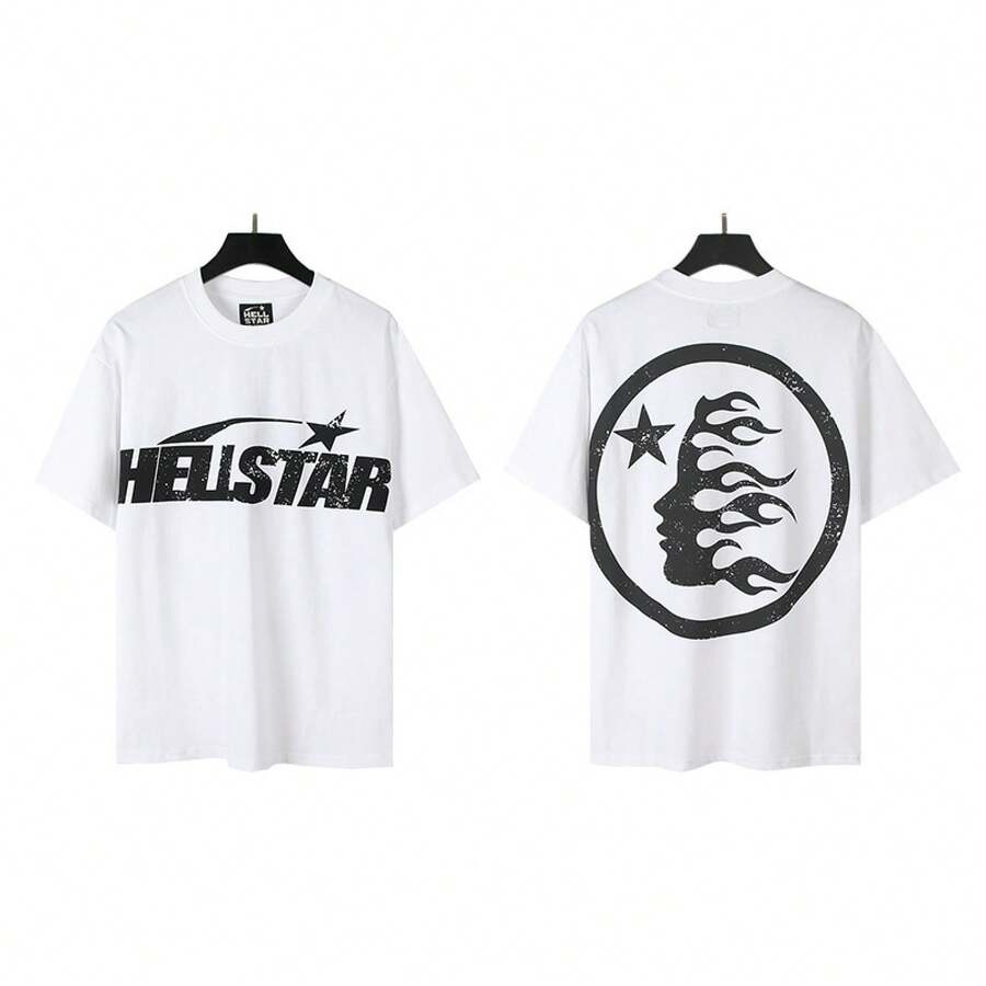 HellST Vintage Streetwear T-Shirt, 100 Percent Cotton Casual Loose Top, Unisex Couple Matching Tee - A794白色 - 查看 1