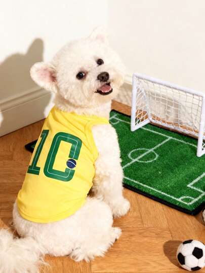 LUCKIE PAW 2件/套 巴西世界杯球队球衣图案宠物背心，物理驱蚤，减少掉毛，透气，适合小型/大型犬猫，室内/室外均可穿着。