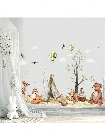 Forest Bear, Fox, Rabbit Wall Stickers, Suitable For Bedroom, Living Room, Sofa Background Wall Decor