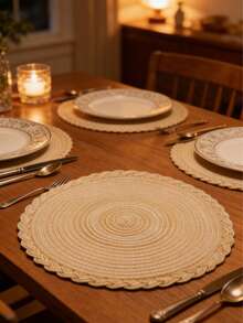 4/10/12pcs Bohemian Style 12-Inch Woven Round Placemats, Solid Color Woven Lace Tablemats, Non-Slip Pads, Suitable For Home Kitchen Decor, Bowl & Plate Mats, Holiday Parties, Birthday Gatherings, Wedding Banquets, Home Decor - Coffee Brown - View 4