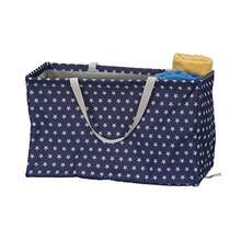 Household Essentials 2240 Krush - Bolsa de transporte de lona reutilizable para la ropa de compras de comestibles color con estrellas blancas 22 pulgadas de largo x 11 pulgadas de ancho x 13 pulgadas de alto - Estrellas azules - Ver 6
