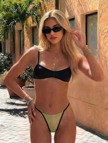 Women's New Beach Vacation Date Party Sexy Spaghetti Strap Bikini Set, Spring/Summer - Multicolor - View 1