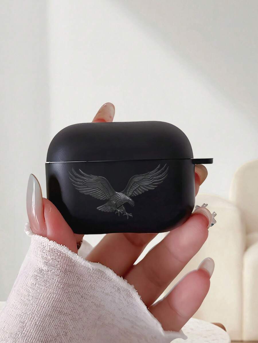 Eagle Print Earphone Protective Case, Matte Finish Anti-Drop Earphone Cover, Compatible With AirPods 2/3/4/Pro/Pro2/Pro3, Great Gift For Friends On Birthday And Holidays - Black - View 1