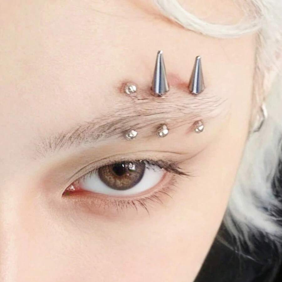 Khuyên xỏ lông mày nhọn bằng thép không gỉ, kiểu Punk Ins, khuyên xỏ lông mày dạng đinh tán. - Khuyên lông mày hình cầu đôi - Xem 1