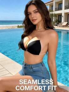 1 Pair Of Women's Invisible Strapless Sticky Bra, Fashionable Solid Color Push-Up Bra, Suitable For Parties, Weddings, Dresses Or Daily Use - Multicolor - View 2