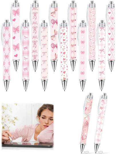 24pcs/Pink Bow Elastic Gel Pen, Cute Little Jertick-Style Heart-Patterned Ballpoint Pen, 0.5mm Black Ink, Suitable For Offices And Journaling, An Exquisite Gift Suitable For Women As A Present, Suitable As A Gift For Graduation Parties And Birthday Parties