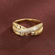 1 chiếc nhẫn thời trang hình học rỗng, đính đá Cubic Zirconia, kiểu đan chéo, dành cho nữ. - Nhiều màu - Xem 7