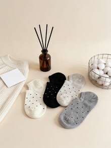 5双女士短袜，条纹中筒袜，四季皆宜，颜色随机 - 彩色 - 查看 5