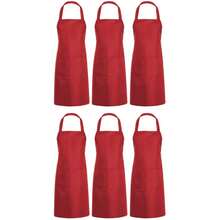 1 pieza/3 piezas/6 piezas/12 piezas Delantal unisex con 2 bolsillos espaciosos, lavable a máquina, adecuado para cocina, manualidades, BBQ, pintura, ligero, conveniente - Rojo - Ver 6
