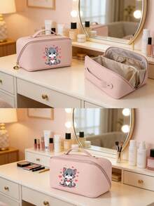 1 chiếc túi đựng mỹ phẩm bằng da PU hai lớp chống thấm nước, dung tích lớn, họa tiết mèo dễ thương, túi đựng đồ du lịch đa năng, hộp đựng đồ trang điểm, túi đựng đồ vệ sinh cá nhân, vật dụng cần thiết khi đi du lịch. - Nhiều màu - Xem 1