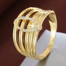 1 chiếc nhẫn nữ bản rộng thiết kế hình tròn đường nét hình học đính đá Cubic Zirconia. - Nhiều màu - Xem 17