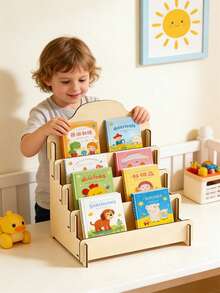 1pc Wooden Book Display Shelf, Desktop Storage Rack, Suitable For Storing Children's Books, Ideal For Kids Room - Multicolor - View 2