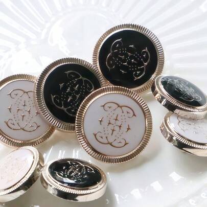 10/20 pezzi Bottoni da cucito stile britannico vintage con motivo floreale e pois in bianco e nero, decorazione versatile per maglioni, cappotti, cardigan