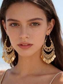 Imoli Disc Charm Hollow Out Drop Earrings - 9199 Silver - View 2