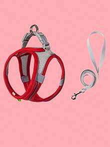 1 Set Correa y Arnés Reflectante para Gatos y Perros - Chaleco de Malla Transpirable con Correa de Nailon Acolchada, Adecuado para Razas Pequeñas a Medianas; Collar para Mascotas - Diseño Anti-Ahogo con Doble Argolla en D - Multicolor - Ver 18