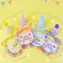 Set Celemek & Topi Ulang Tahun Hewan Peliharaan - Celemek Rumbai Huruf Bordir, Topi Renda Donat 3D, Karet Elastis yang Dapat Diatur, Ringan & Lucu, Aneka Warna - Perlengkapan Foto Penting untuk Kucing dan Anjing Kecil & Sedang, Pelengkap Pakaian Liburan, Hadiah Pesta - MultiWarna - View 5