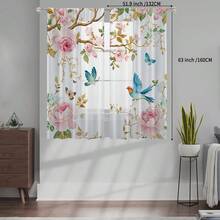 2pcs Floral Voile Curtains, Suitable For Kitchen, Cafe, Living Room, Dining Room, Balcony, Garden, Bedroom - Multicolor - View 5