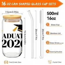1个/5个 16盎司/500毫升 2026毕业主题玻璃/塑料杯 - 冰咖啡杯，印有毕业帽和毕业证书图案，配有竹制杯盖，适合毕业生、毕业礼物赠送者和毕业礼品 - 多色-畢業 - 查看 6