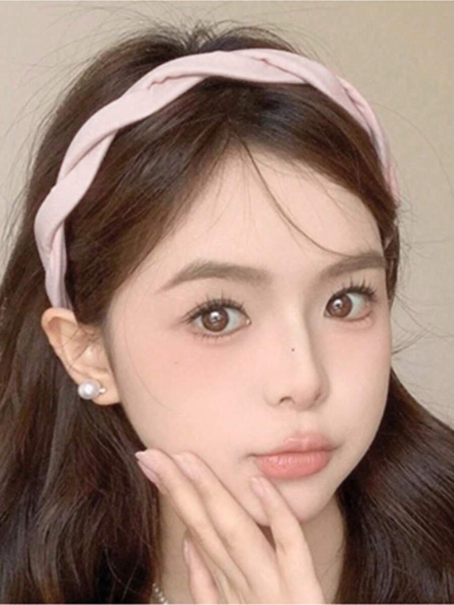 1pc Pink Braided Headband, Fashionable Minimalist Headband, Suitable For Daily Casual Wear Or Makeup Use Hair Band Hair Hoop - Pink - View 1