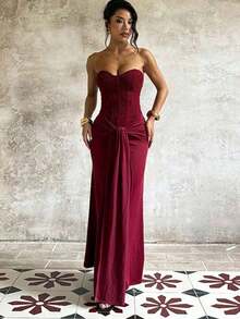 Solid Color Elegant Knit Fabric Twist Zipper Backless Dress, Suitable Weddings, Birthday Parties, Formal Dinners, Back To School Parties, Spring/Summer Party - Màu xanh hải quân - Xem 12