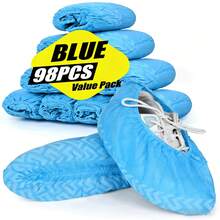 100 Pieces (50 Pairs) Of Extra-Thick, Non-Slip, Disposable Printed Non-Woven Shoe Covers. Breathable, Dustproof. Suitable For Indoor And Outdoor Use. Features Include: Breathable Design, Non-Slip Sole, And Non-Slip Shoe Cover. - Blue - View 1
