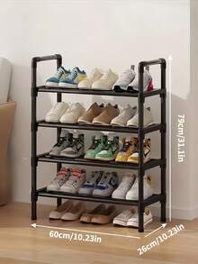 Multi-Tier Shoe Rack, Metal Frame, Space-Saving, Easy Assembly, Durable, Rust-Resistant, High Capacity, Suitable For Entryway, Closet, Bedroom, Ideal Home Storage, Fashionable Home Organization, Suitable For Daily Use - Black - View 4