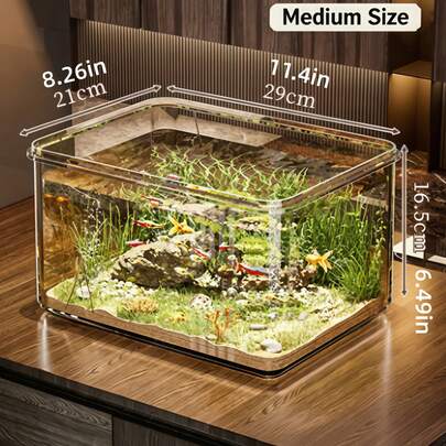 Bể cá mini bằng acrylic mới dành cho cá vàng và rùa, bể cá nhỏ để bàn trong nhà.