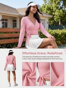 TCVC Spring/Summer New Arrival Women's Fitness Wear, Slim-Fit Stylish Tie-Up Breathable Workout Top, Pilates Training Jacket, Long Sleeve Sports - Pink - View 2