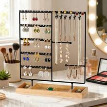 1-Pack Desktop Counter Detachable Wooden Base Earring Display Stand Jewelry Stud Earring Jewelry Rack Necklace Storage Hanger - Multicolor - View 6