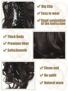 Elegant Claw Clip Ponytail - Short Curly Wavy Look, Synthetic Hair Extensions For Daily Chic, Easy-To Attach Hair Accessory For AlI Occasions - Black-brown - Xem 4