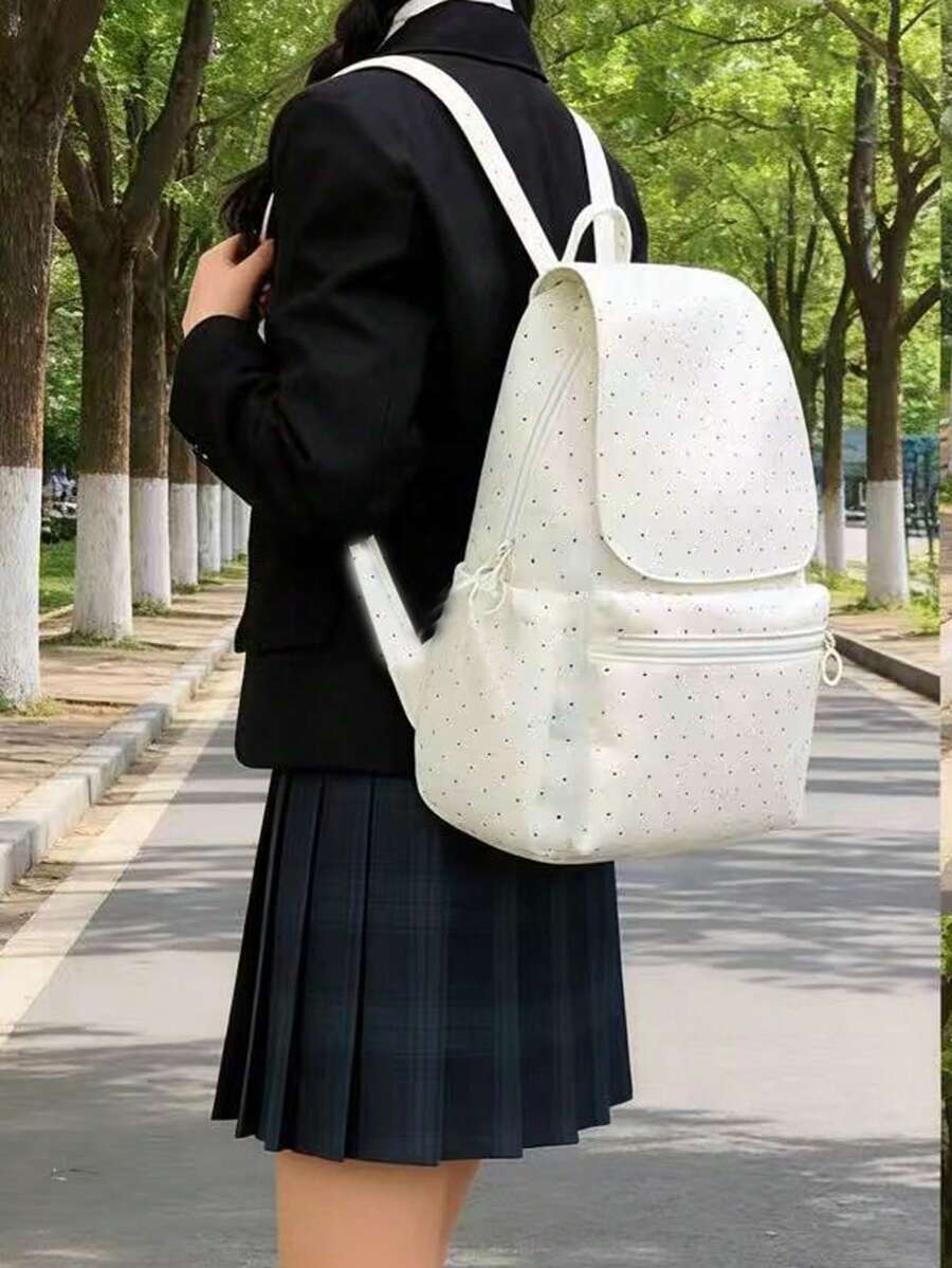 Ba lô nữ chấm bi có nắp gập, chất liệu nylon nhẹ, nhiều ngăn, kiểu dáng thường ngày, dung tích lớn, thích hợp cho đi học, đi làm và du lịch. - Nhiều màu - Xem 1