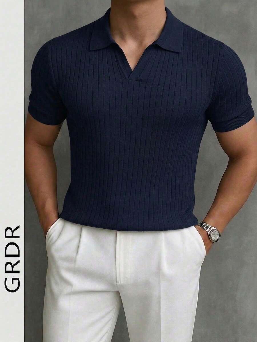 GRDR Men's Summer Solid Color Polo Collar Short Sleeve Knit Sweater, Suitable For Summer Outings, Essential For Fashionable Styling