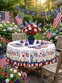 1 Piece 250th Anniversary Patriotic Print Round & Rectangle Tablecloth, American Flag Style Polyester Waterproof Stain Resistant Washable Reusable Table Cover For 4th Of July Independence Day, Memorial Day, Labor Day, Spring Summer, Outdoor Pool Party, BBQ, Home Kitchen Dining Room Decor - 001 - View 10