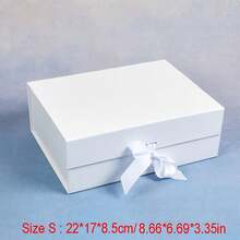 Hộp quà màu trắng, hộp quà từ tính cao cấp có nắp đậy, ruy băng, thiệp chúc mừng, giấy kim tuyến, hộp quà tặng thích hợp cho sinh nhật, đám cưới, kỷ niệm, quà tặng ngày lễ. - Hộp gấp - Xem 17