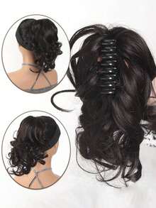 Elegant Claw Clip Ponytail - Short Curly Wavy Look, Synthetic Hair Extensions For Daily Chic, Easy-To Attach Hair Accessory For AlI Occasions - Black-brown - Xem 3