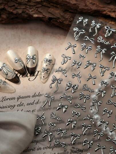 1 pieza Pegatinas de arte de uñas 5D con lazo de línea simple, pegatinas de arte de uñas autoadhesivas con estampado en caliente, calcomanías de decoración de manicura