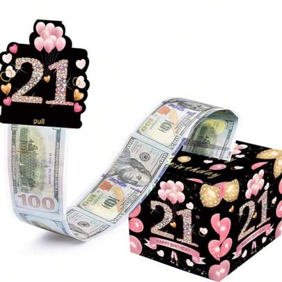 Party Box,21th Birthday Sweet Savings Box, A Surprise Pull-Out Gift Box For Cash Gifts, Containing 50 Transparent Bags - An Interesting Way To Give Birthday Cash Gifts