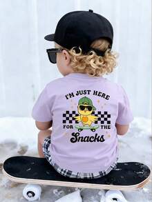 Kaos Bayi Laki-laki Gaya Jalanan, Atasan Lengan Pendek Longgar dari Katun Lembut - Mauve Purple - View 7