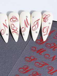 Retro English Letter Pattern 3D Nail Stickers, 3D Black Gothic Style Letter Nail Stickers, Cursive English Letter Nail Art Stickers, 3D Self-Adhesive Letter Nail Art Decals - Multicolor - View 8