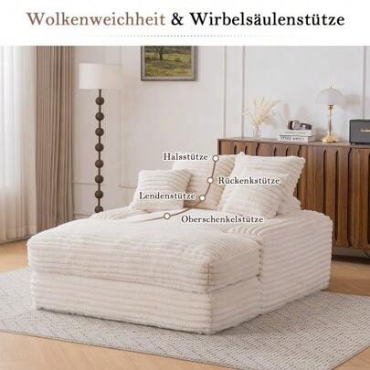 027 – Luxurious Corduroy Sofa, Modern Design, 4 Cushions, Ultra-Soft Multifunctional Sofa Bed, Usable As A Sofa Or Bed Without Assembly, Saving Space In The Living Room, Apartment, Beige.