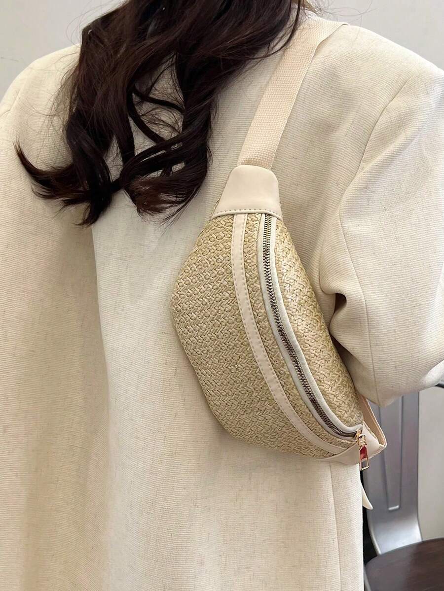 1pc Solid Color Woven Chest Bag/Fanny Pack, Lightweight & Convenient For Daily Wear & Sports - Multicolor - View 1