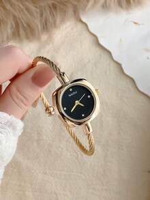 1pc Women's Oval Silver-Black Square Gold-Tone Dial Quartz Casual Watch, Suitable For Daily Wear - Gold - View 9