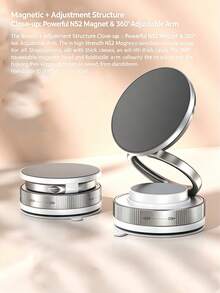 强力真空吸盘磁吸式车载手机支架，360°旋转可折叠手机支架，配备N52磁铁，单手操作，适用于所有智能手机，可安装在仪表盘/挡风玻璃上，支持免提GPS导航 - 360° 旋轉 - 查看 6