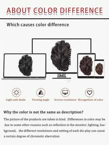 女士合成假发发髻蓬松盘发接发爪夹卷曲优雅花苞造型，适合日常佩戴和派对场合 - 彩色 - 查看 7