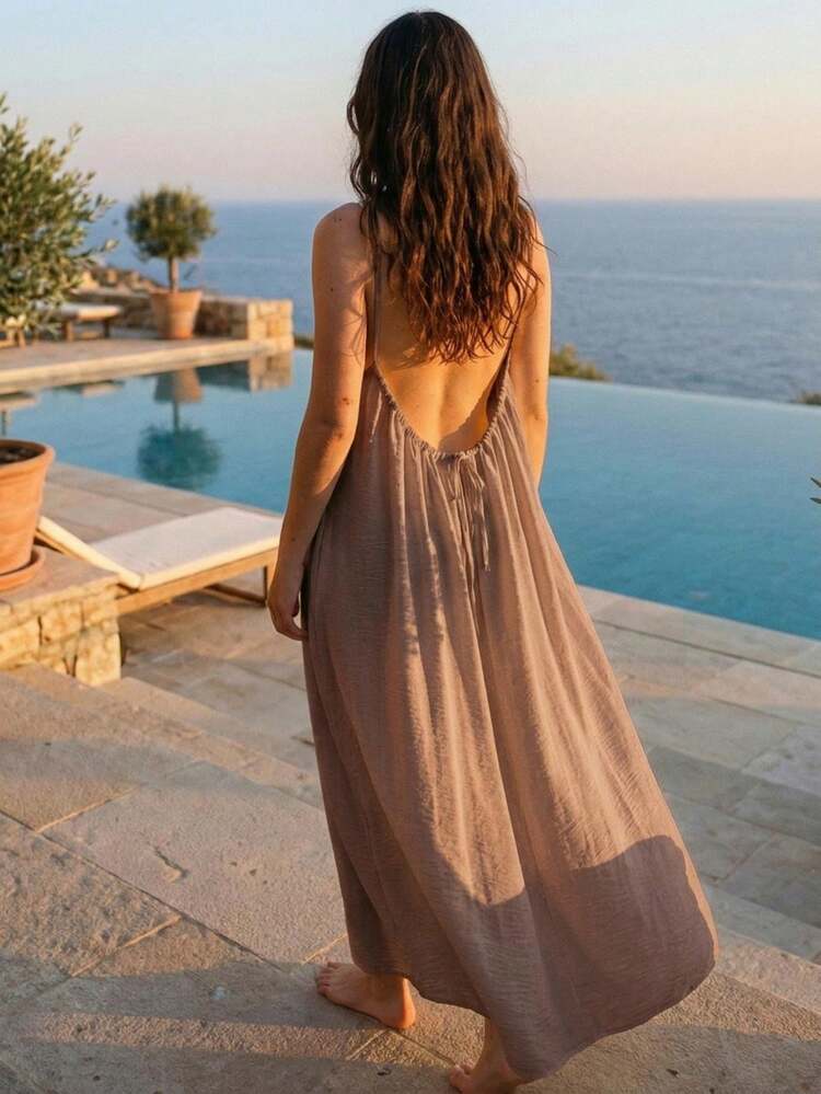 cute backless summer dresses Women's Dress, Women's Pajamas, Women's Lingerie, Sexy Tie-Back Loose Elegant Vacation Dress, Comfortable Dual Pocket Pajamas, Women's Wearable Loungewear Sleep Dress, For Women, Dress, Summer Dresses For Women, Summer long backless dress slit us-10-instock US Size:28W Perfect for warm weather